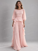 Elegant Ruffle Top & Pleated Pants Party Two-Piece Set