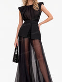 Unique Belt Perspective Skirt Maxi Dress