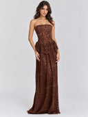 Elegant Lace Cape Peplum Maxi Dress