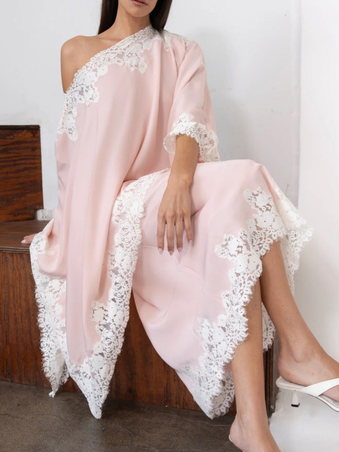 Elegant Satin Lace Shawl & Maxi Skirt Two-Piece Set