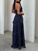 Elegant V-Neck Ruffle High-Low Maxi Dress