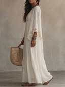 Elegant Batwing Sleeve Lace Flowy Maxi Dress