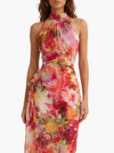 Fashion Floral Chiffon Halter Sleeveless A-Line Maxi Dress