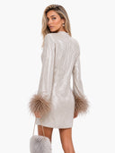 Elegant Sequined Fur Cuff Mini Dress