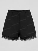 Elegant Lapel Blazer & Lace Trim Shorts Two Piece Set