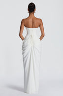 Strapless Pleated Slit Maxi Dress