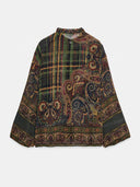 Retro Paisley Print Blouse & Asymmetric Maxi Skirt Two Piece Set