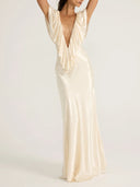 Elegant Plunge V-Neck Ruffle Satin Maxi Dress