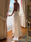 Elegant Green Draped Neckline Maxi Dress