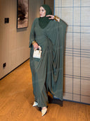 Elegant Ruched Batwing Top & Wide Leg Pants Set