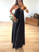 Elegant Beaded Halter Neck Flowy Maxi Dress
