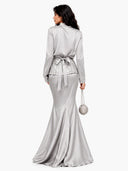 Elegant Satin Mock Neck Top & Mermaid Maxi Skirt Two-Piece Set