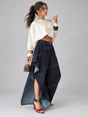 Casual Draped Top & Sculptural Wide Leg Jeans Set