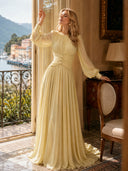 Elegant Ruched Chiffon Waist-Defined Maxi Dress