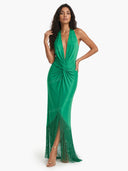 Emerald Green Halter Fringe Maxi Dress