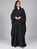 Black Lapel Collar Oversized Long Sleeve Abaya Kaftan Maxi Dress