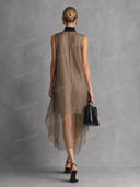 Elegant Sleeveless Asymmetric Sheer Chiffon Midi Dress
