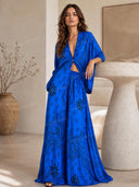 Boho Print Deep V-Neck Top & Wide Leg Pants Two-Piece Set