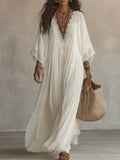 Elegant Batwing Sleeve Lace Flowy Maxi Dress