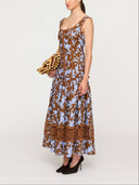 Floral Print Square Neck Crochet Lace Trim Maxi Dress