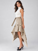 Mock Neck Top & Asymmetric Belted Midi Skirt Two Piece Set