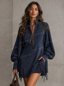 Retro Western Embroidered Fringe Mini Dress