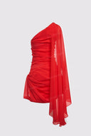 Sexy One-Shoulder Draped Cape Bodycon Mini Dress
