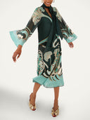 Elegant Geometric Print Chiffon Shawl Midi Dress