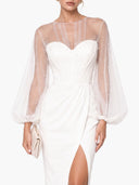Elegant Beaded Sheer Sleeve Maxi Dress