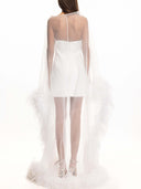 Feather Trim Sheer Cape Mini Dress