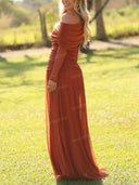 Elegant Off Shoulder Ruched Maxi Dress