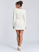 Elegant Button Front Structured Long Sleeve Mini Dress