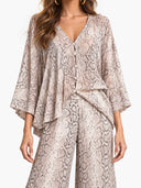 Exquisite Animal Print Batwing Sleeve Shirt And Wide-Leg Pants Set