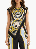 Retro Geometric Print Tassel Trim Asymmetric Top & Pants Two-Piece Set