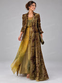 Retro Velvet Print Longline Blazer Coat