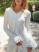 Elegant Ruffle Trim Long Sleeve Maxi Dress
