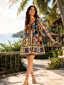 Bohemian Style Ethnic Print Short-sleeved Mini Dress