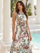 Bohemian Style Paisley Print Sleeveless Maxi Dress