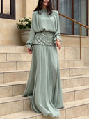 Elegant Chiffon Mock Neck Top & Flowy Maxi Skirt Two-Piece Set