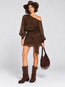 Asymmetric One Shoulder Belted Mini Dress