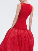 Elegant Organza Bubble Hem Midi Dress