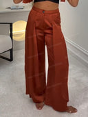 Elegant Satin Flutter Sleeve Top & Wide Leg Pants Two Piece Set