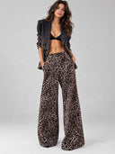 Elegant Leopard Print Blazer & Wide Leg Pants Set