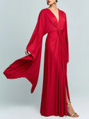 Elegant Batwing Sleeve Twist Front Slit Evening Maxi Dress