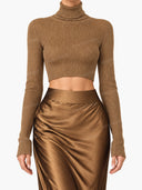 Elegant Turtleneck Crop Sweater & Satin Maxi Skirt Set