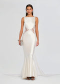 Elegant Satin Mermaid Lace Panel Evening Gown