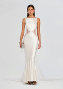 Elegant Satin Mermaid Lace Panel Evening Gown