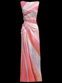 Sequin Diagonal Stripe Cut-Out Waist Maxi Dress