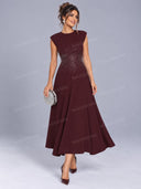 Elegant Rhinestone Embellished Flare Midi Dress