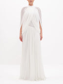 Elegant Draped Cape Sleeve Pleated Maxi Dress